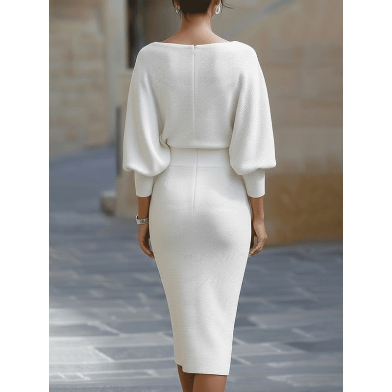 Abito midi donna bianco – vista posteriore