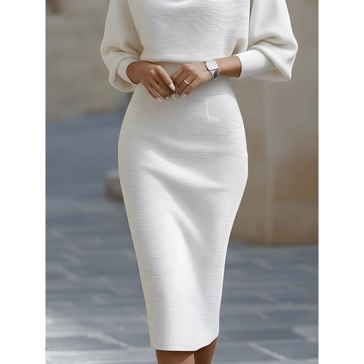 Abito midi donna bianco in maglia – vista laterale