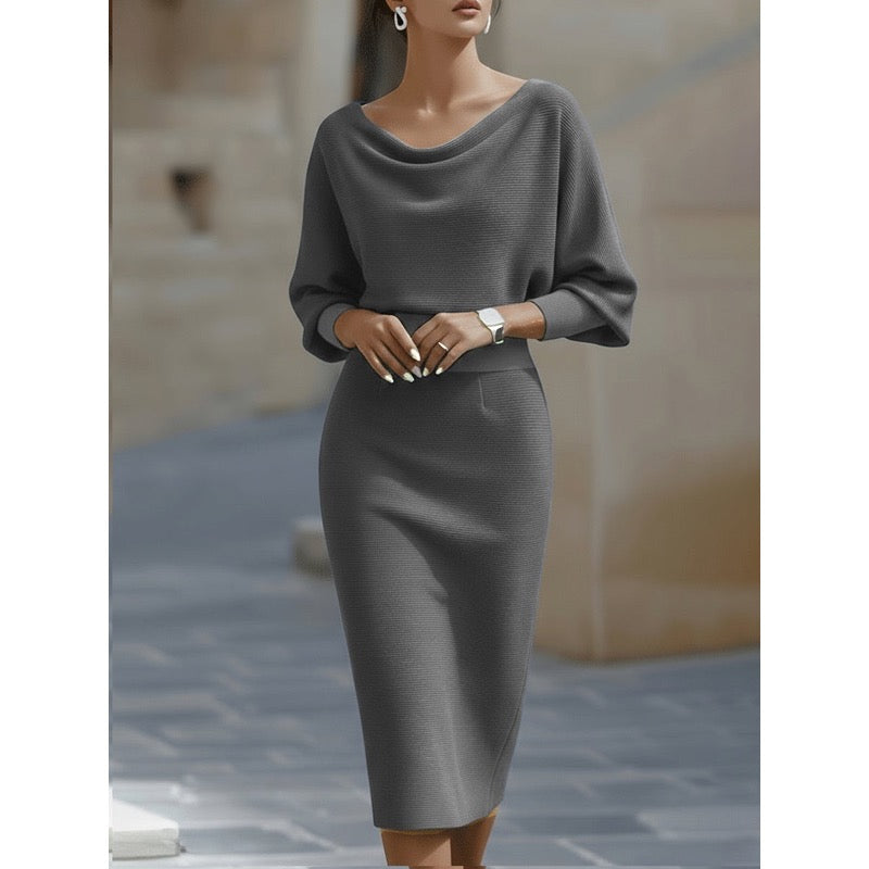Abito midi donna grigio in maglia – vista frontale