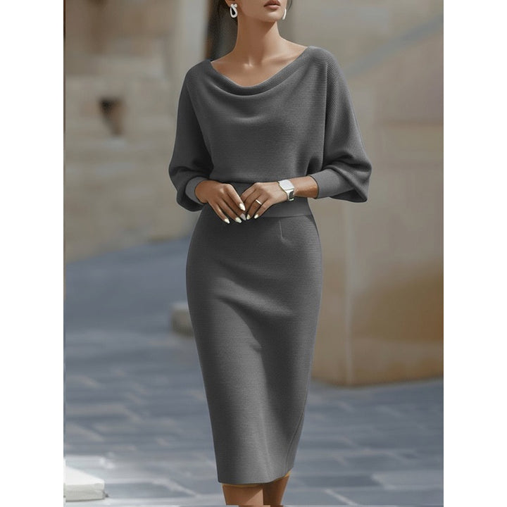 Abito midi donna grigio in maglia – vista frontale