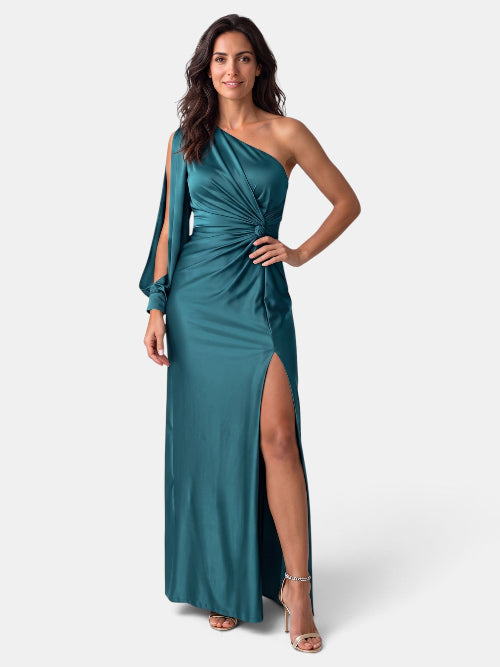 Abito Donna Lungo Monospalla con Drappeggio Centrale Elegante
