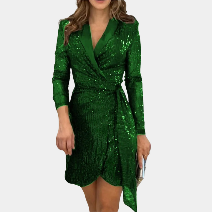 Abito blazer da donna con paillettes e cintura