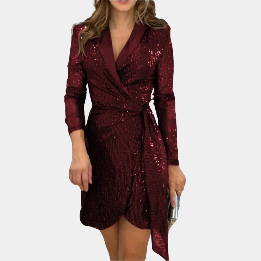 Abito blazer da donna con paillettes e cintura