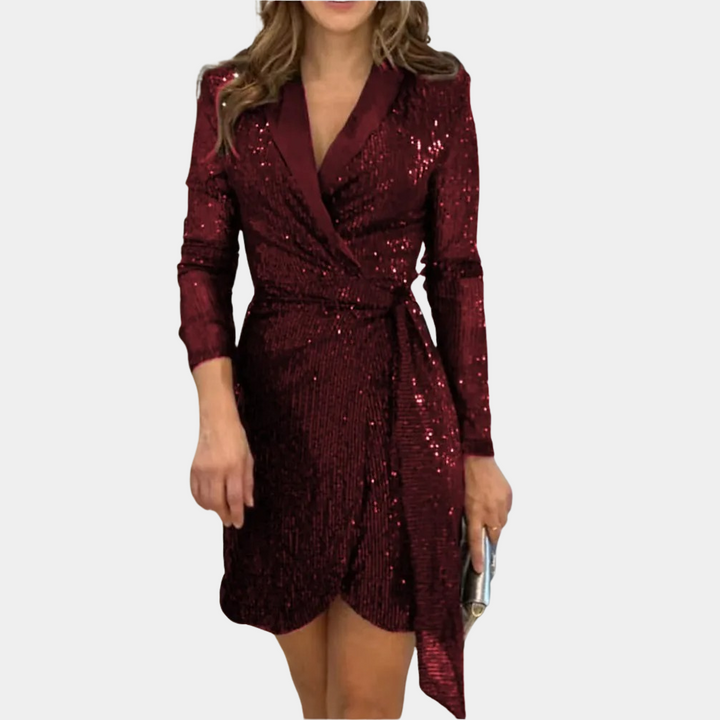 Abito blazer da donna con paillettes e cintura