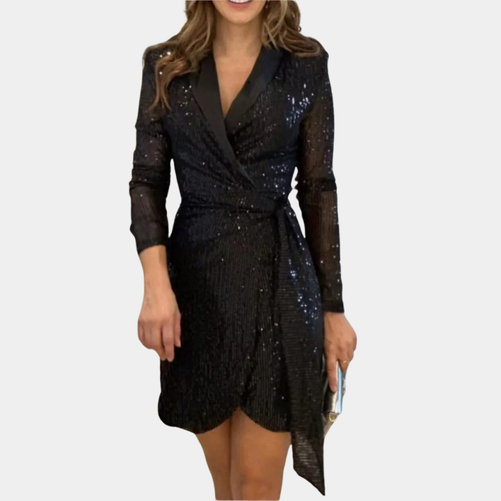 Abito blazer da donna con paillettes e cintura