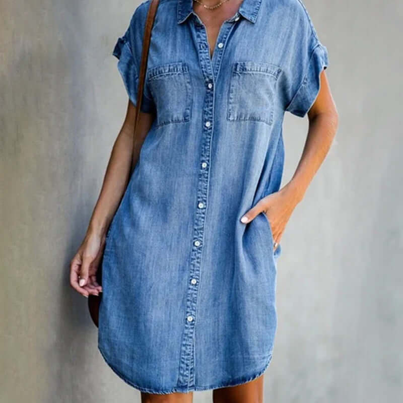 Abito chemisier in denim da donna con bottoni