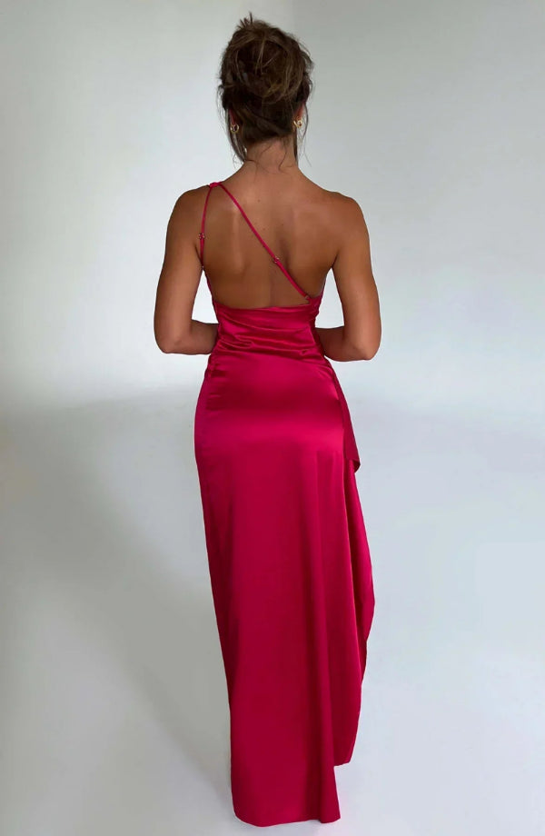 Abito lungo monospalla da donna con spacco elegante