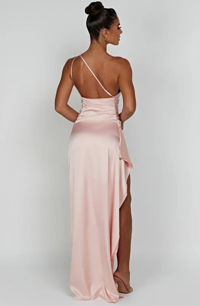 Abito lungo monospalla da donna con spacco elegante