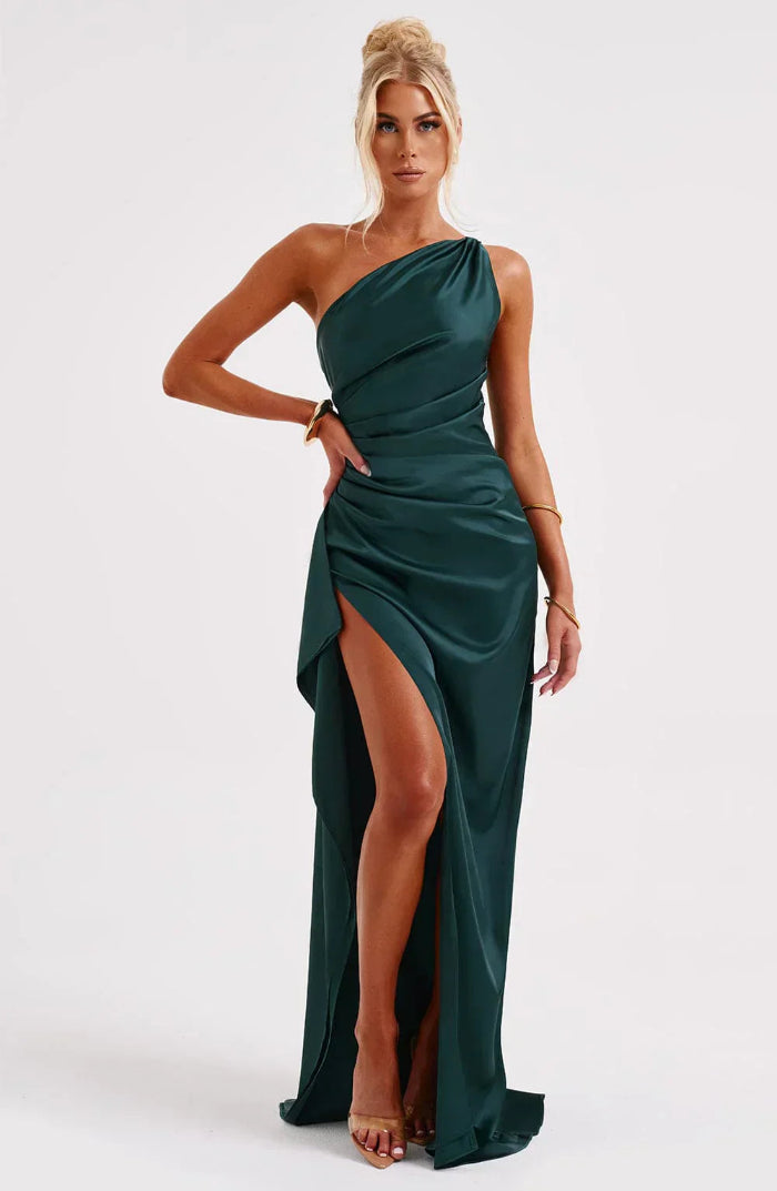 Abito lungo monospalla da donna con spacco elegante