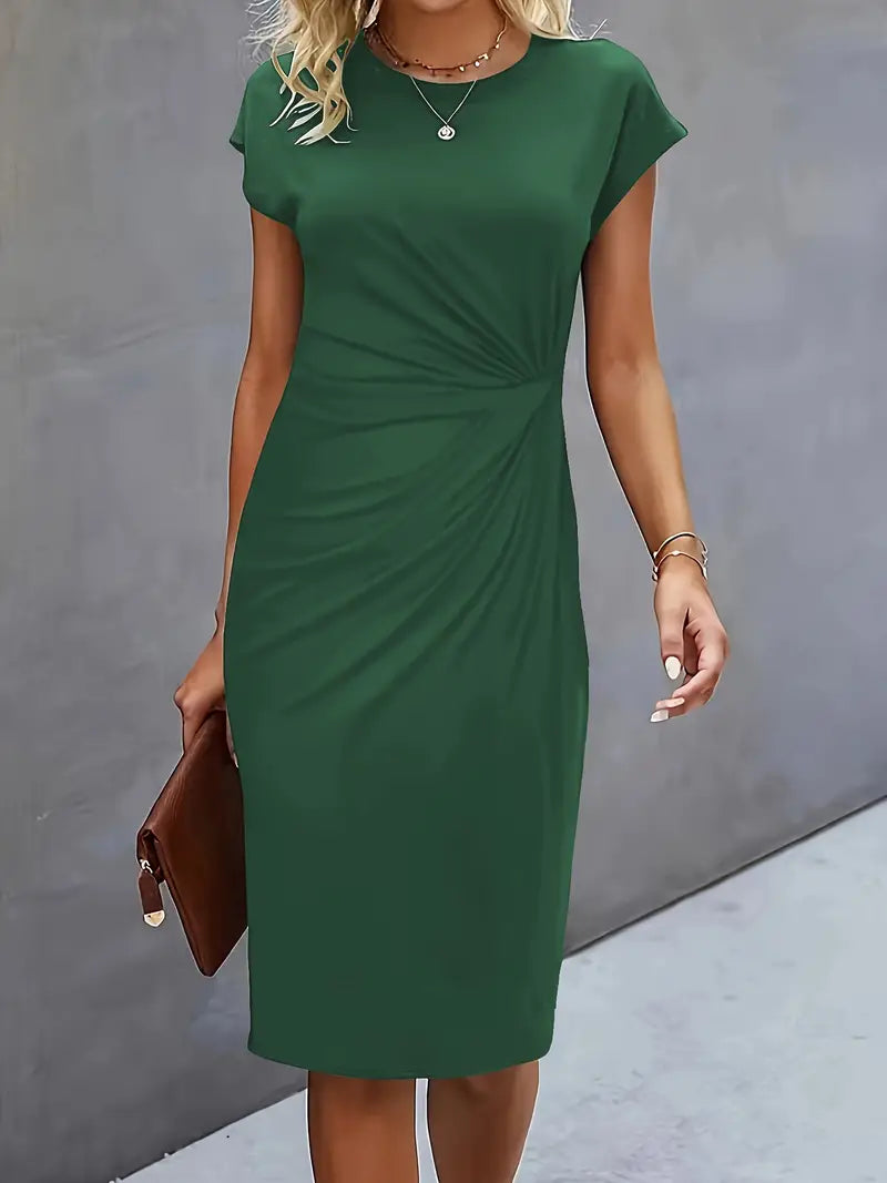 Abito midi da donna con drappeggio laterale