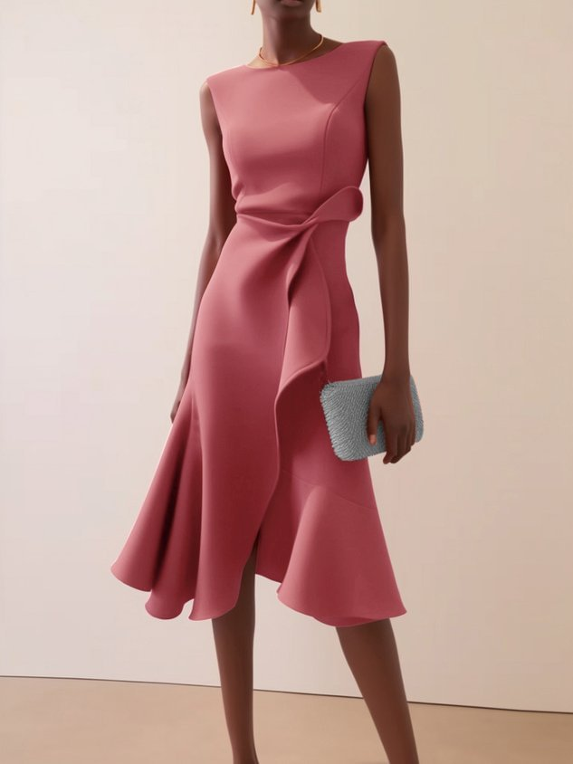 Abito midi da donna con drappeggio per occasioni eleganti