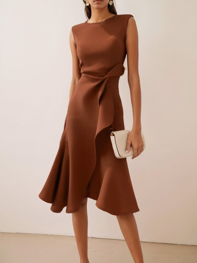 Abito midi da donna con drappeggio per occasioni eleganti