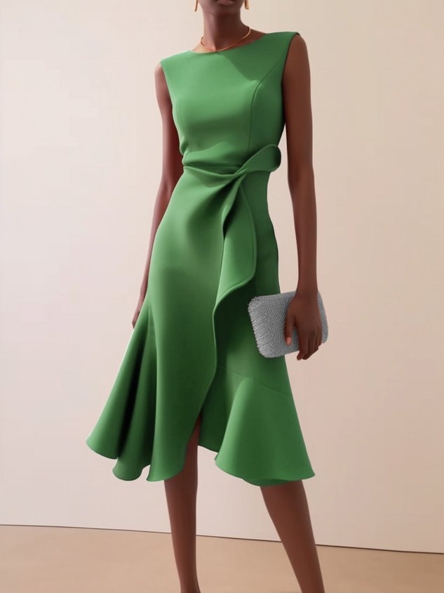 Abito midi da donna con drappeggio per occasioni eleganti
