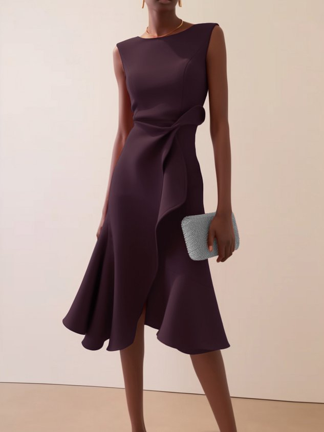 Abito midi da donna con drappeggio per occasioni eleganti