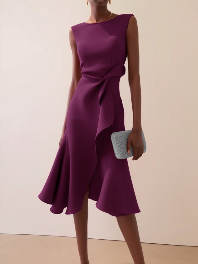 Abito midi da donna con drappeggio per occasioni eleganti
