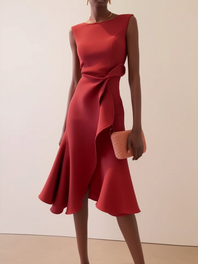 Abito midi da donna con drappeggio per occasioni eleganti