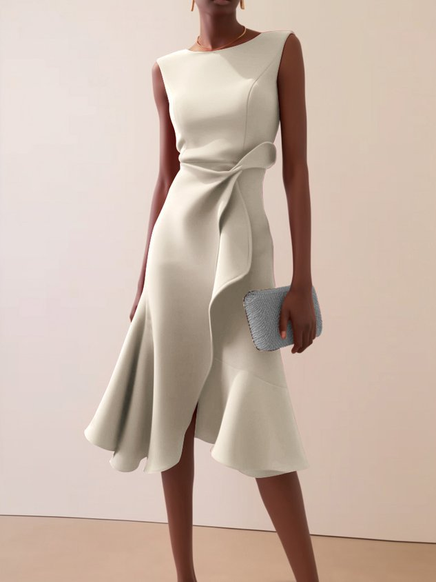 Abito midi da donna con drappeggio per occasioni eleganti