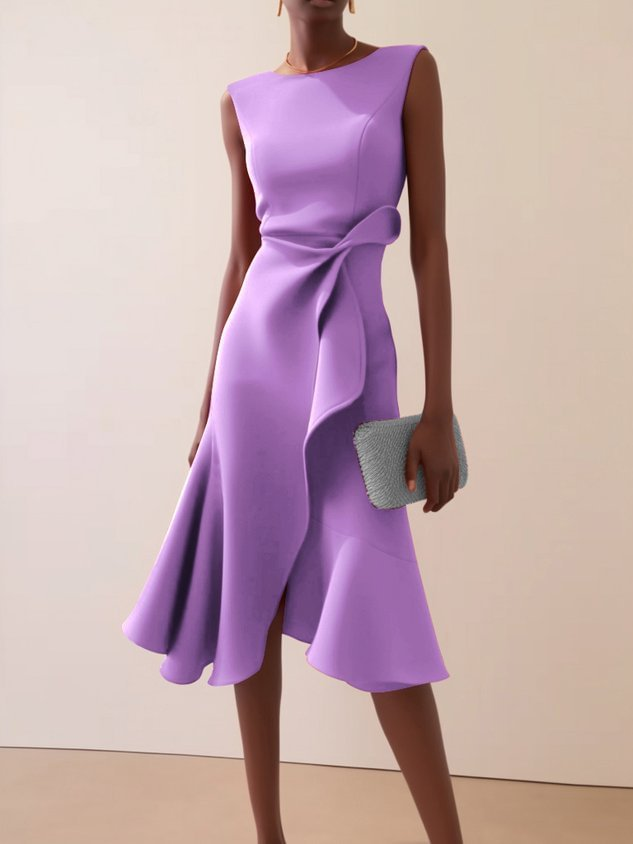 Abito midi da donna con drappeggio per occasioni eleganti