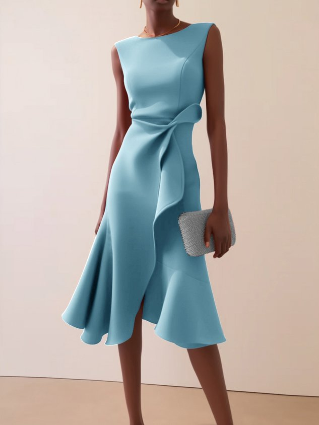 Abito midi da donna con drappeggio per occasioni eleganti