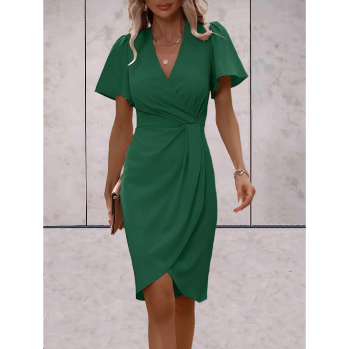 Abito midi da donna con volant e scollo incrociato