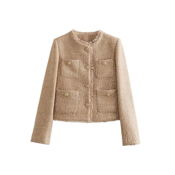 Blazer Donna Corto con Tasche Applicate in beige, vista frontale