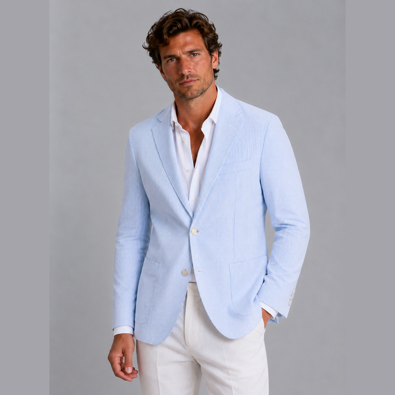 Azzurro blazer uomo leggero a righe sottili