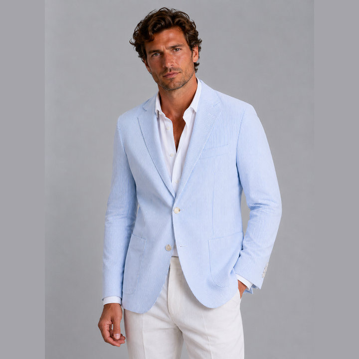 Azzurro blazer uomo leggero a righe sottili