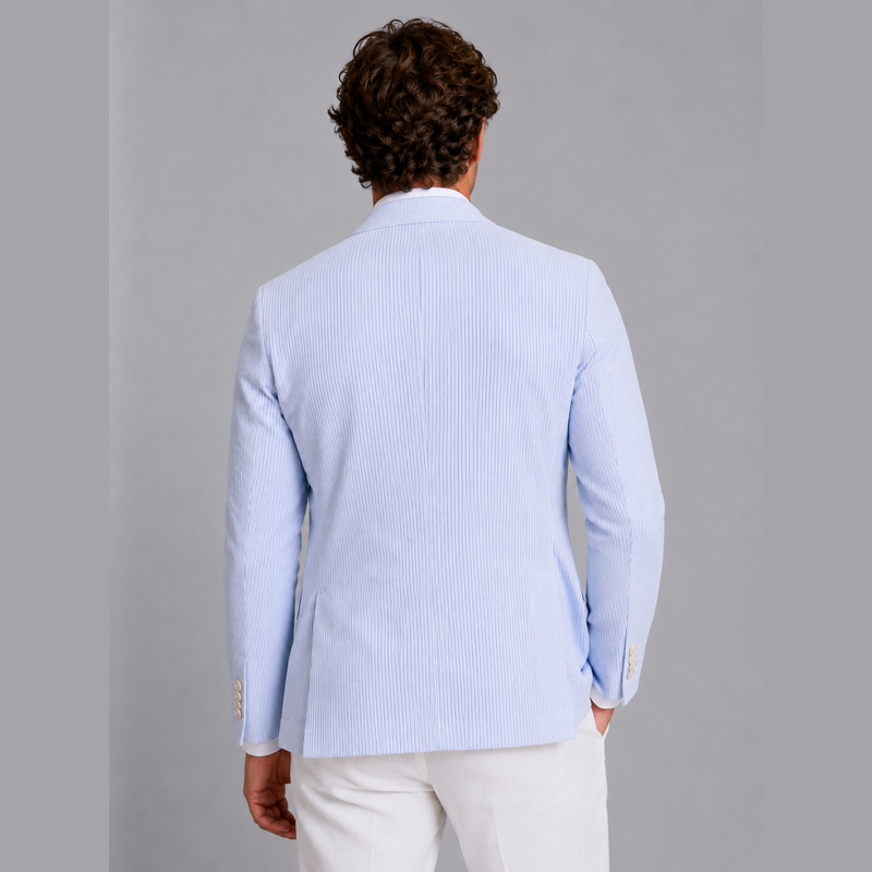 Azzurro blazer uomo leggero a righe sottili – vista 2