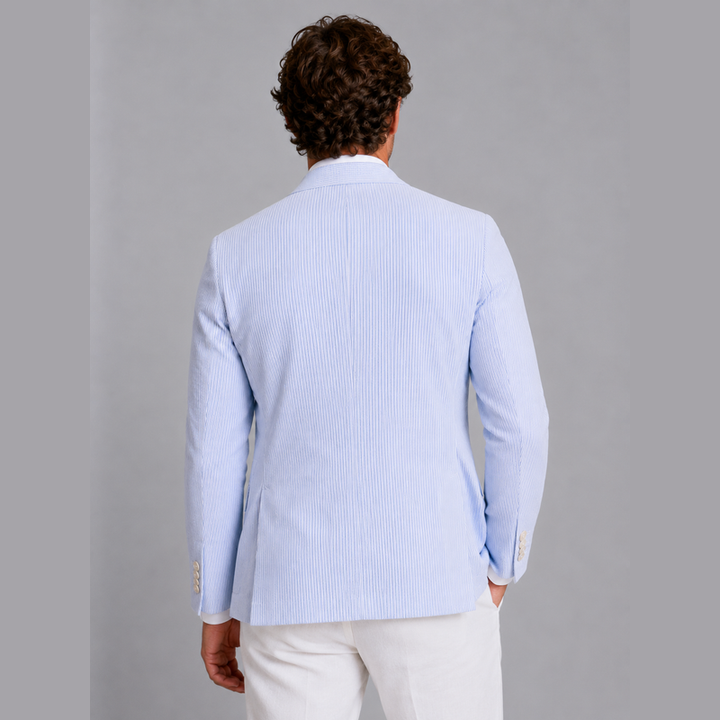 Azzurro blazer uomo leggero a righe sottili – vista 2