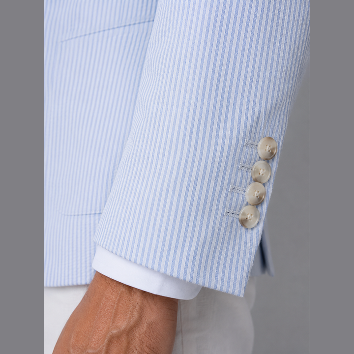 Azzurro blazer uomo leggero a righe sottili – vista 3