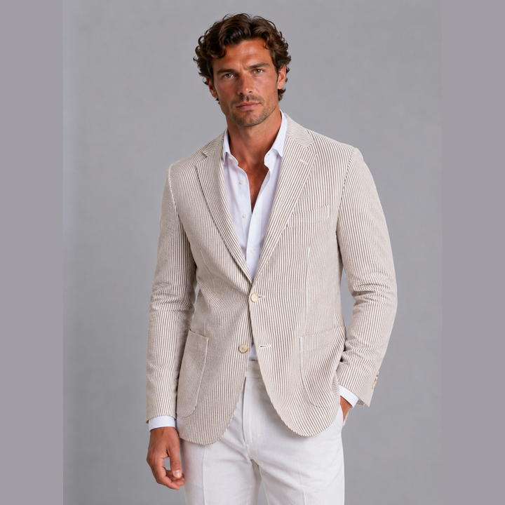 Beige blazer uomo leggero a righe sottili