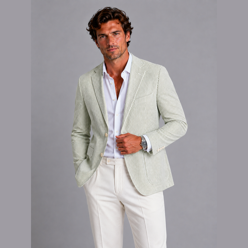 Verde chiaro blazer uomo leggero a righe sottili