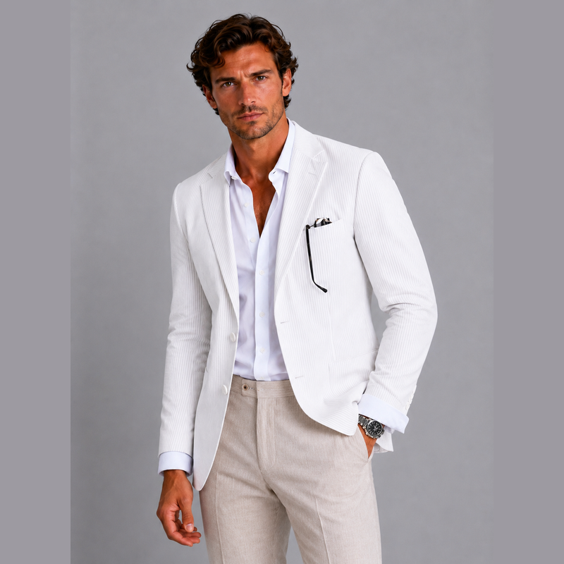 Bianco blazer uomo leggero a righe sottili