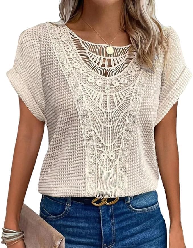 Blusa da donna con dettagli in pizzo bohémien