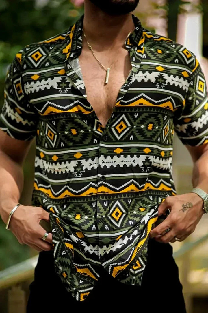 Camicia patchwork da uomo con stampa