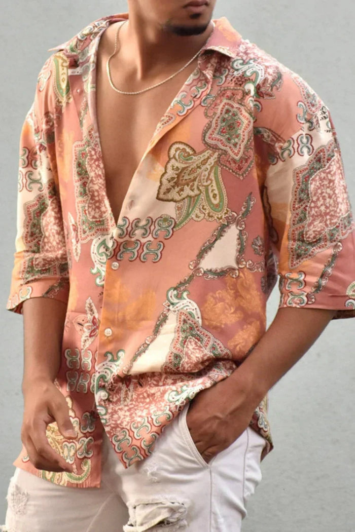 Camicia patchwork da uomo con stampa