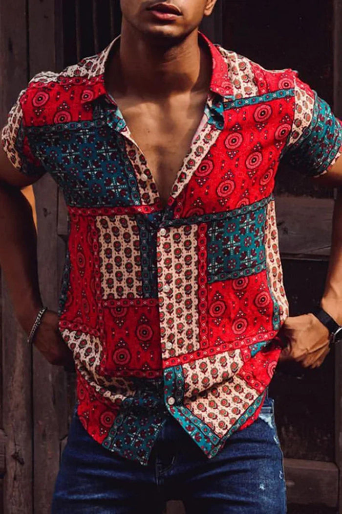 Camicia patchwork da uomo con stampa
