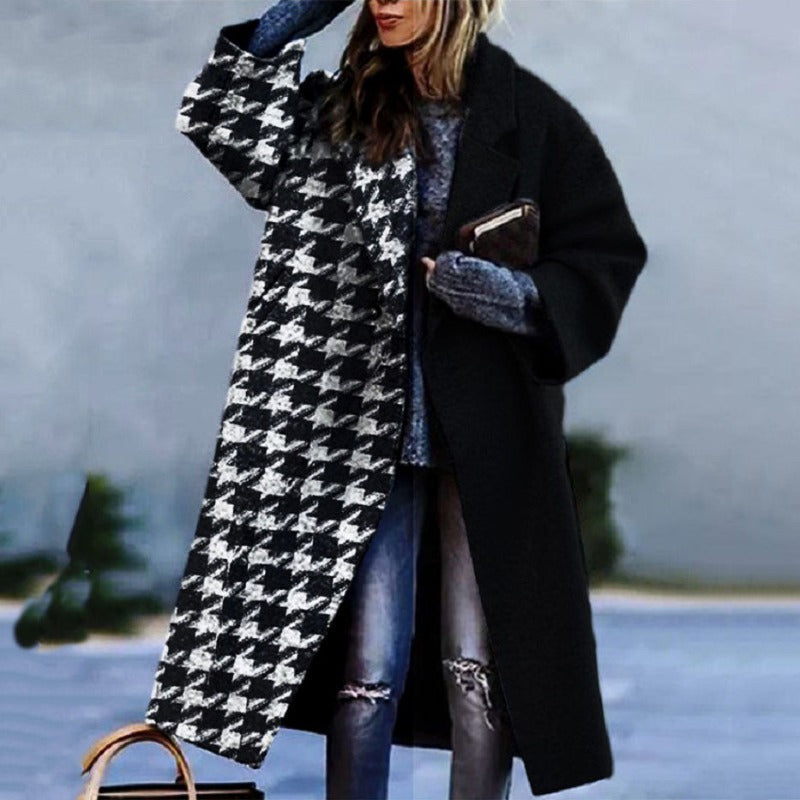 Cappotto lungo da donna fantasia nero