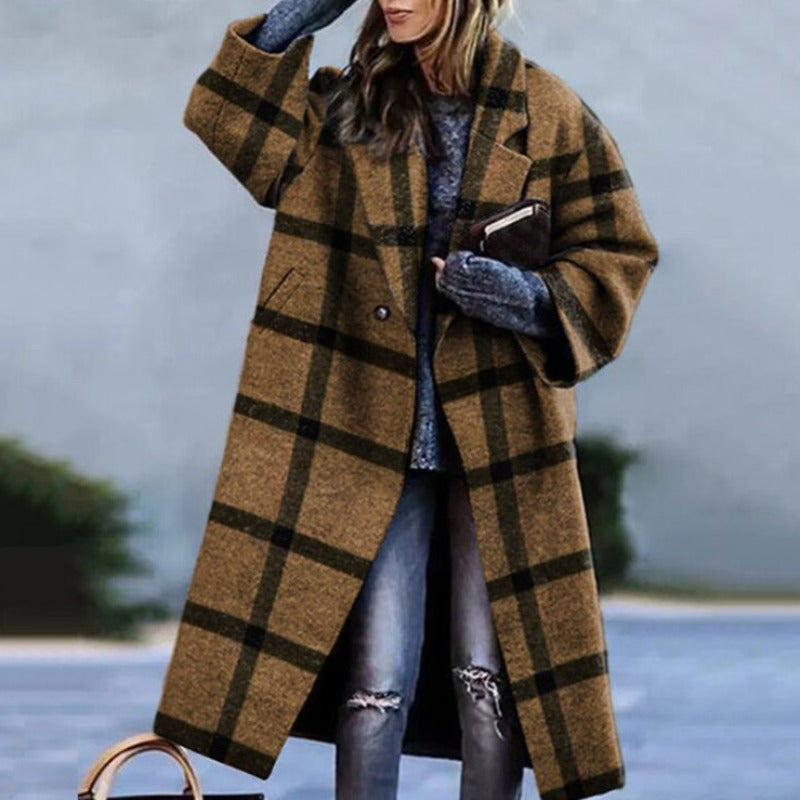 Cappotto lungo da donna fantasia cachi