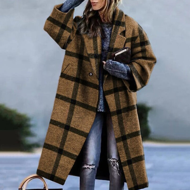 Cappotto lungo da donna fantasia cachi