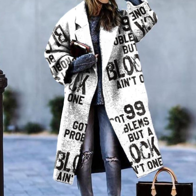 Cappotto lungo da donna fantasia bianco