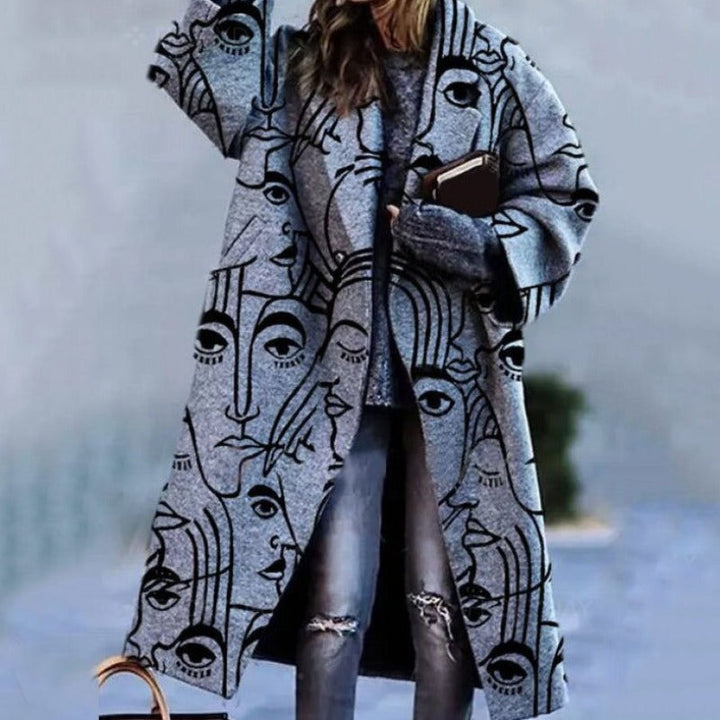 Cappotto lungo da donna fantasia grigio scuro