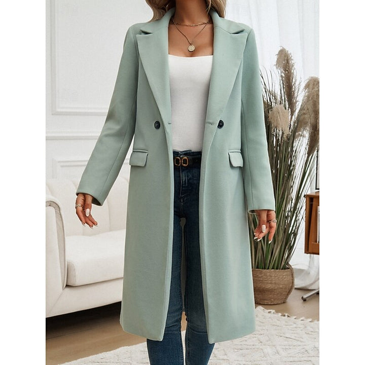 Cappotto lungo sartoriale da donna con revers verde – vista frontale