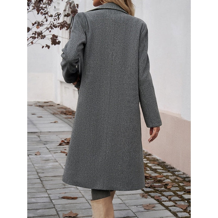 Cappotto lungo sartoriale da donna con revers grigio scuro – vista posteriore