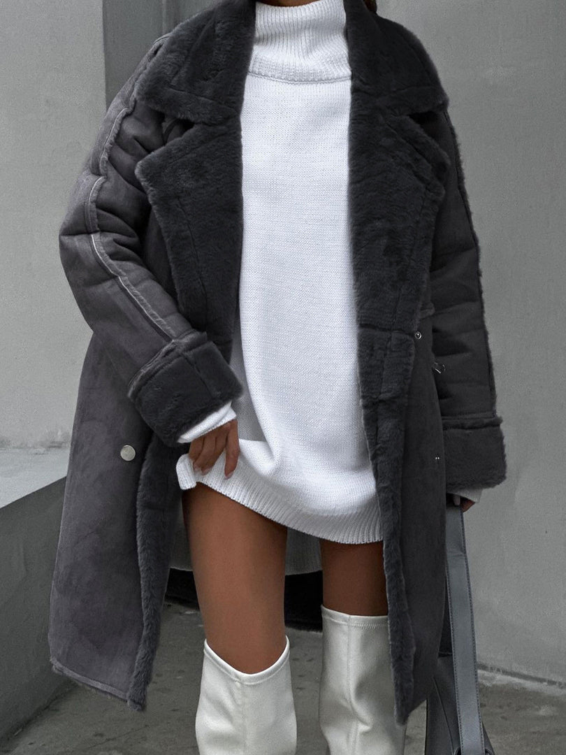 Cappotto donna lungo grigio antracite – vista frontale