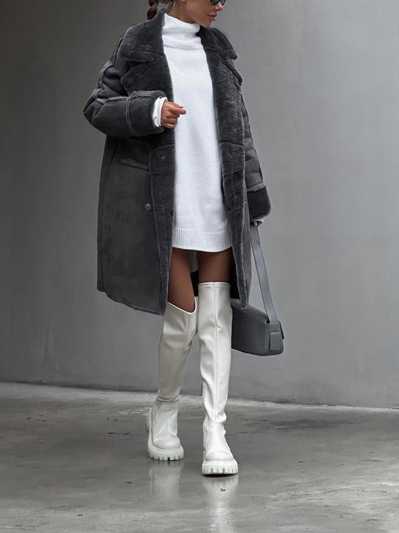 Cappotto donna lungo grigio antracite – vista laterale