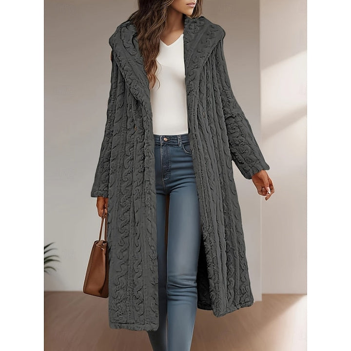 Cappotto lungo da donna con cappuccio grigio