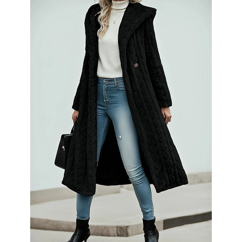 Cappotto lungo da donna con cappuccio nero