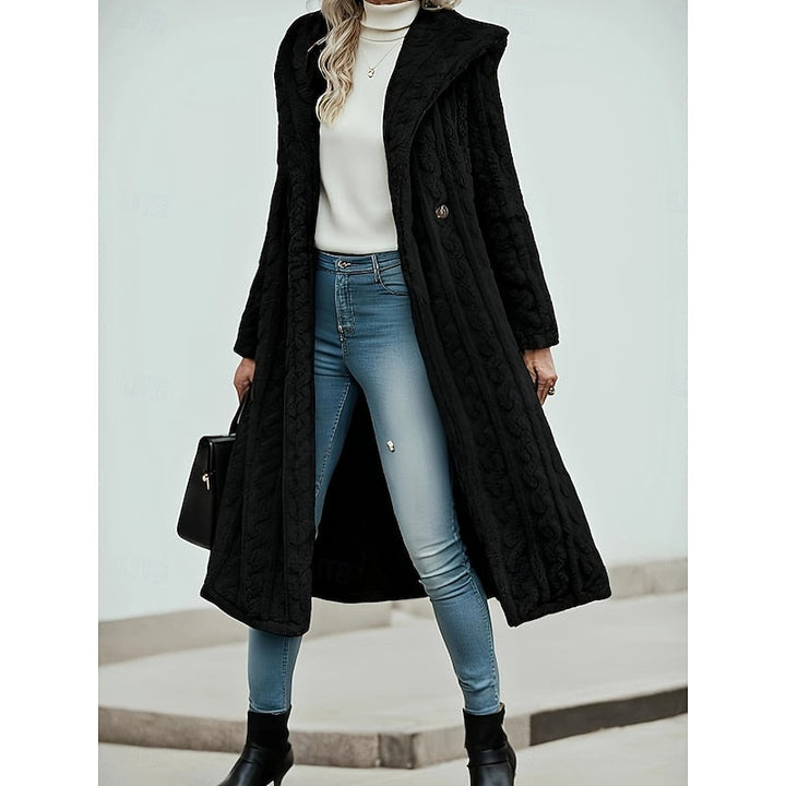 Cappotto lungo da donna con cappuccio nero
