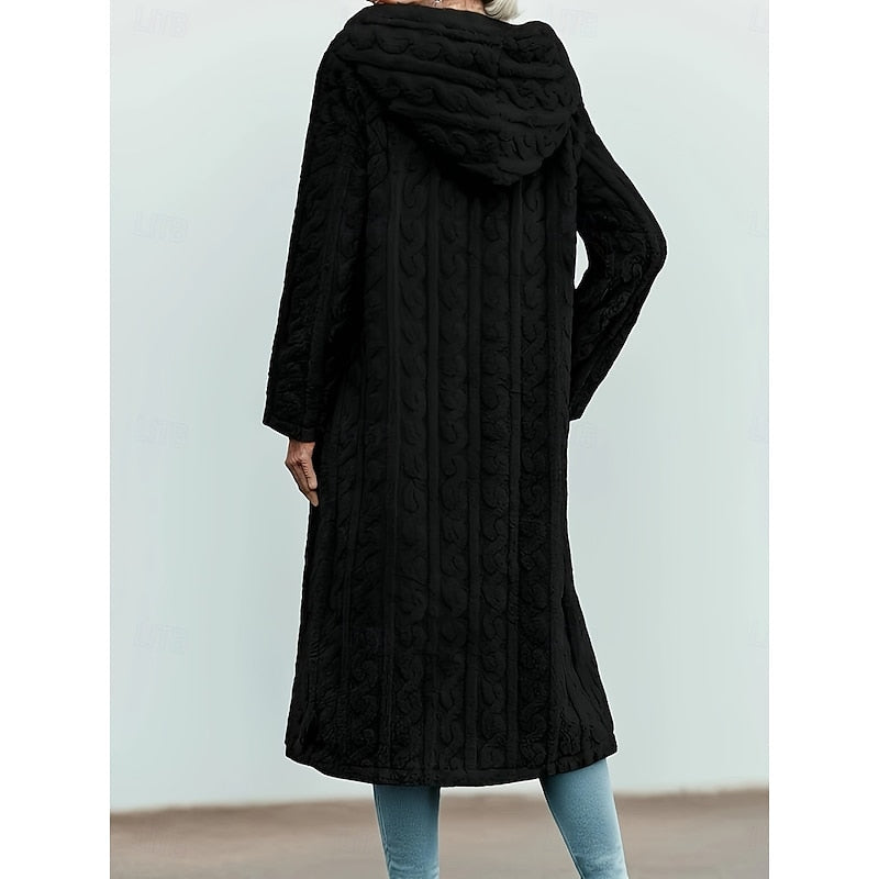 Cappotto lungo da donna con cappuccio – dettaglio 1